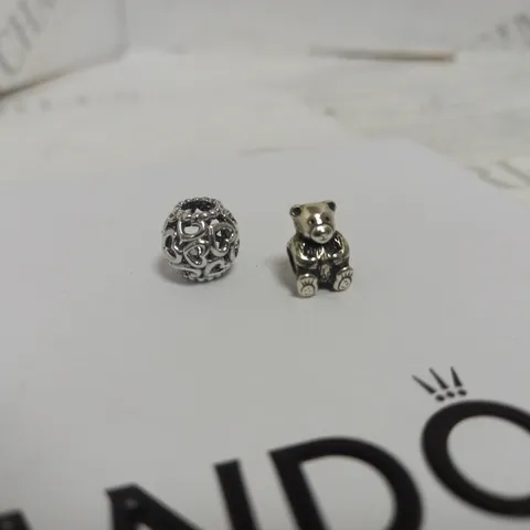 PAIR OF PANDORA CHARMS (HEARTS + TEDDY BEAR)