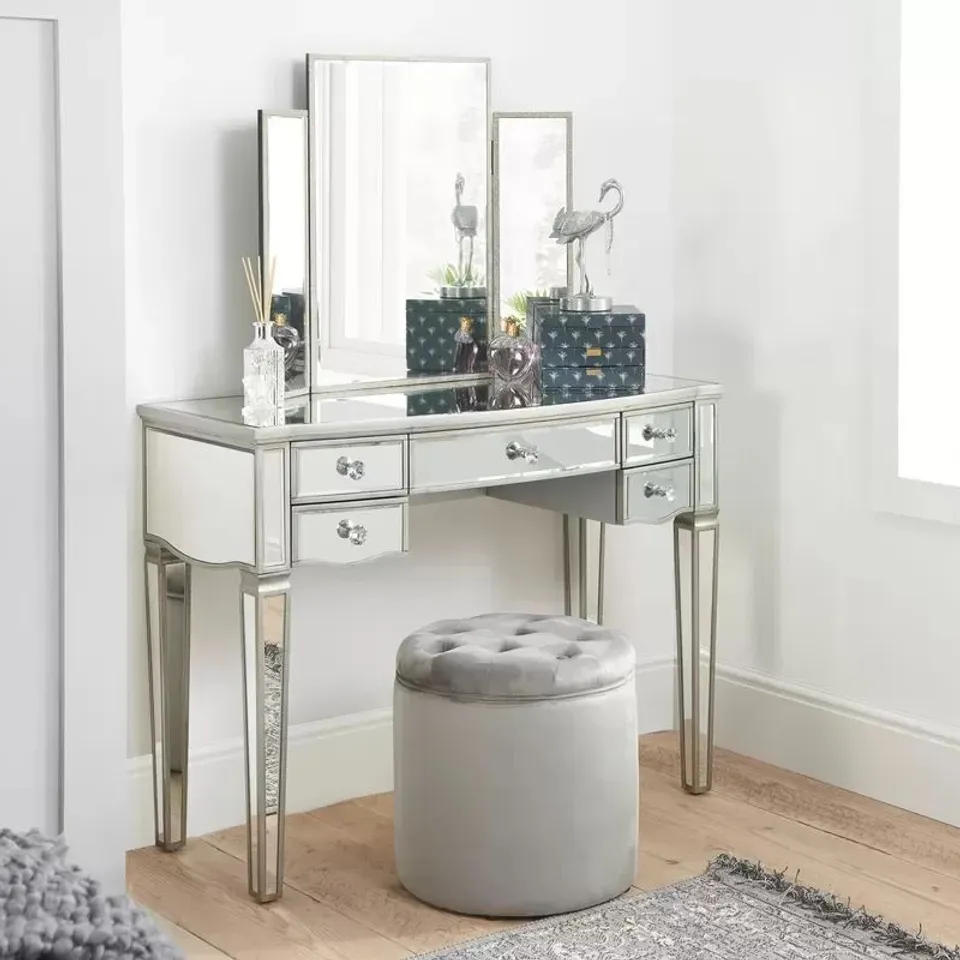 BOXED 5 DRAWER DRESSING TABLE - MIRRORED 