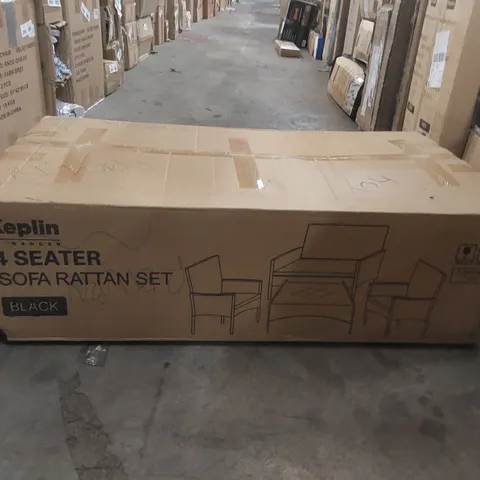 BOXED KEPLIN 4 SEATER SOFA RATTAN SET -BLACK-
