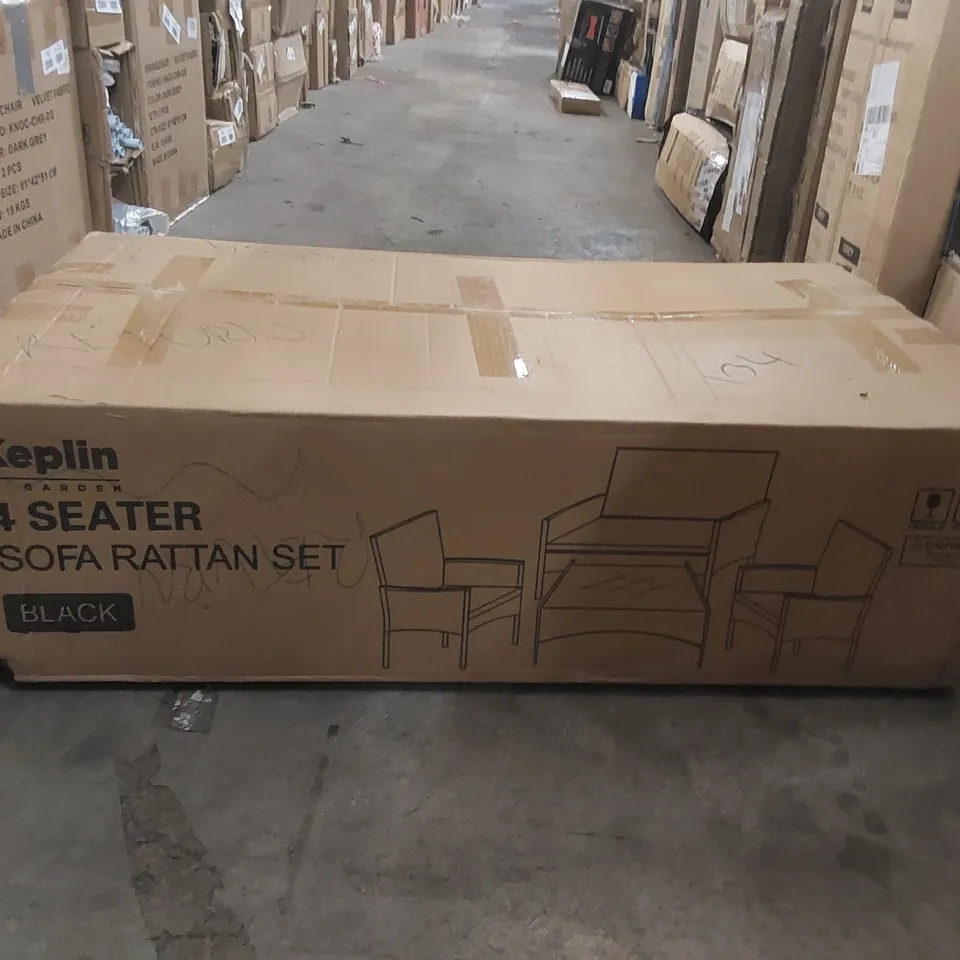 BOXED KEPLIN 4 SEATER SOFA RATTAN SET -BLACK-