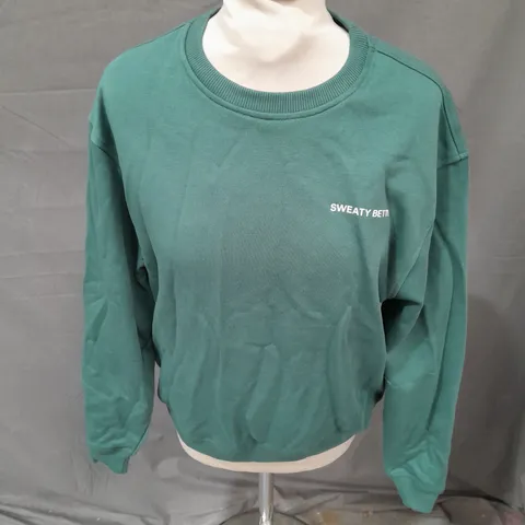 SWEATY BETTY REVIVE CREW NECK SWEATSHIRT IN GLADE GREEN SIZE XXS/XS
