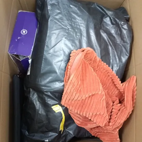 BOX CONTAINING A MIX OF APPROXIMATELY 15 ASSORTED ITEMS INCLUDING LAPTOP CASE, FURNITURE FABRIC, CONTROLLER ETC.