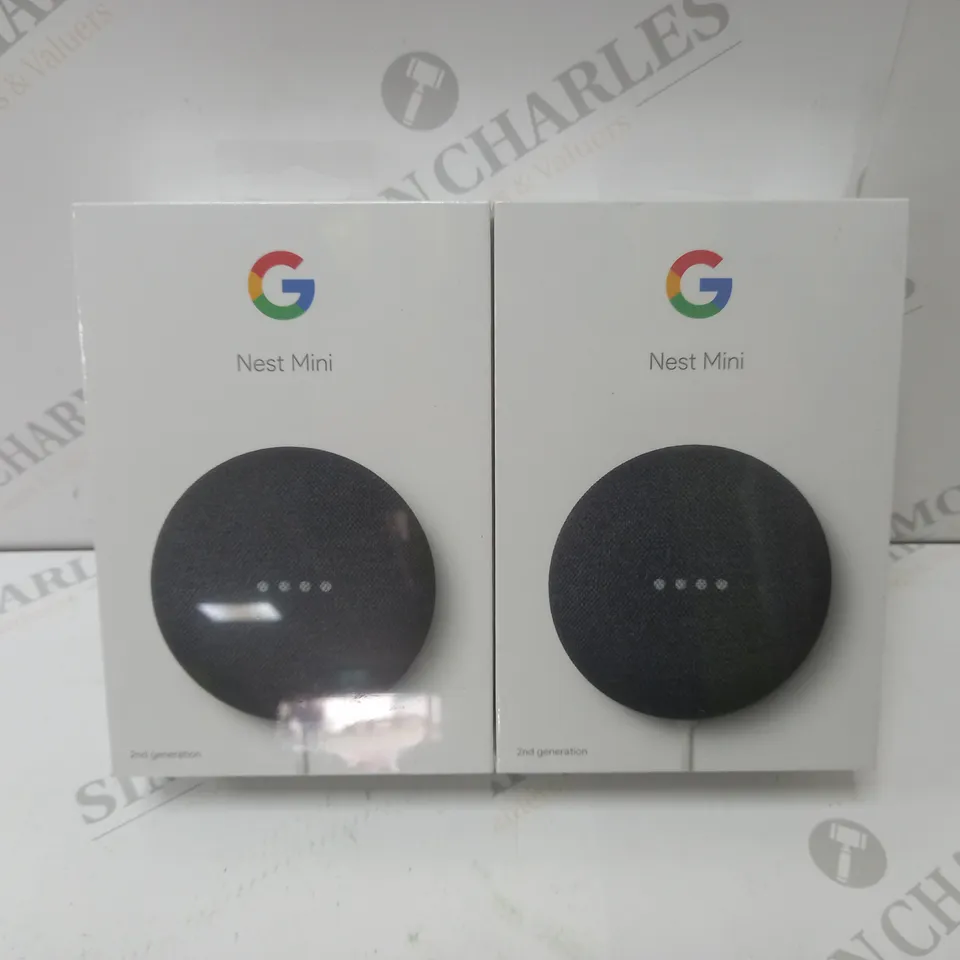 2 BRAND NEW BOXED GOOGLE NEST MINI 2ND GENERATION SMART SPEAKERS - CHARCOAL    