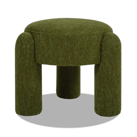 BOXED JENNIFER TAYLOR HUGO 20.5" ROUND FULLY UPHOLSTERED OTTOMAN, MOSS GREEN BOUCLÉ (1 BOX)