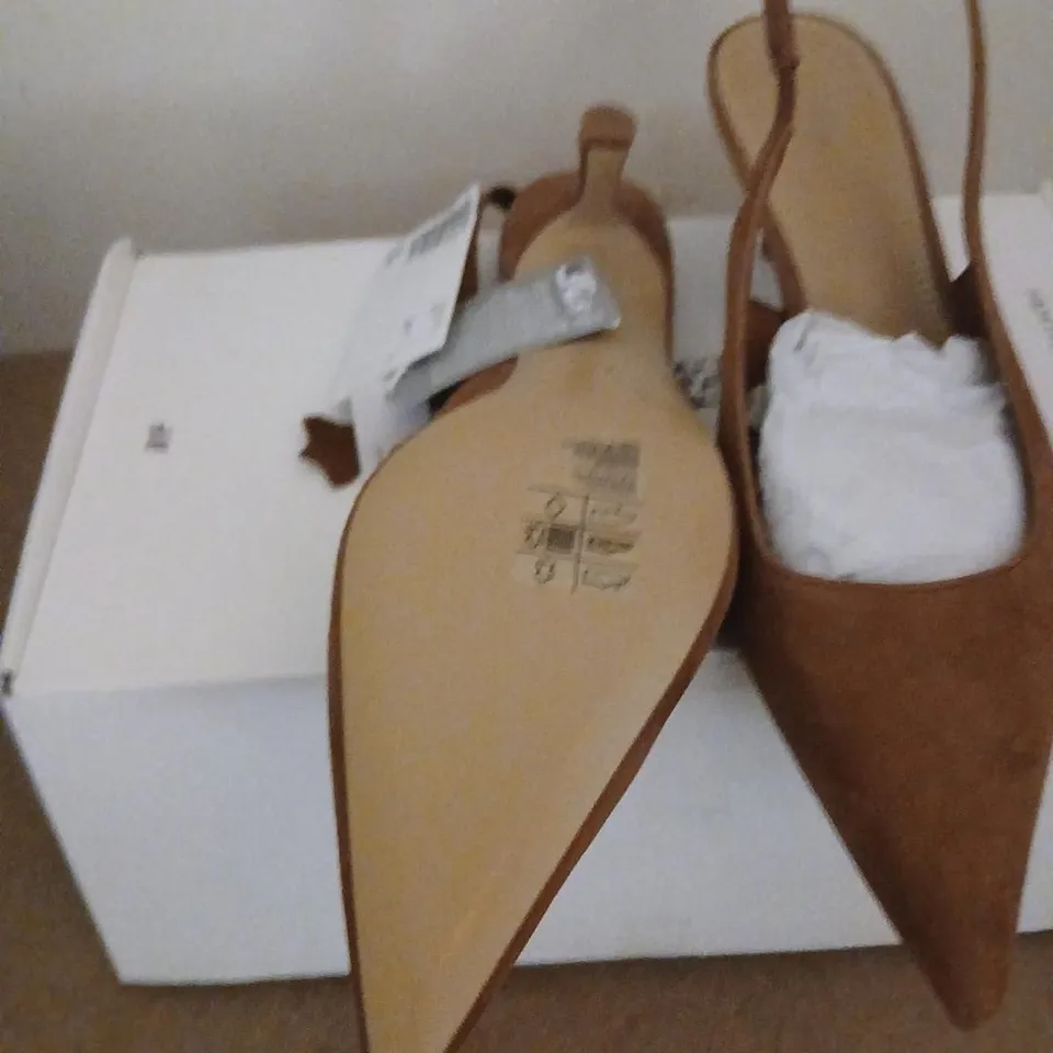 H AND M WOMEN'S BROWN SUEDE SLINGBACK HEELS – UK 6 (EUR 39) PAIR