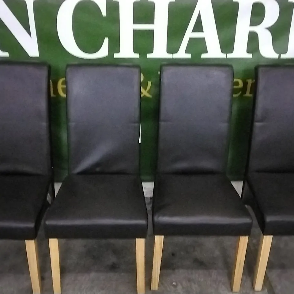 QUALITY DESIGNER BLACK LEATHER DINING CHAIRS WITH WOODEN LEGS