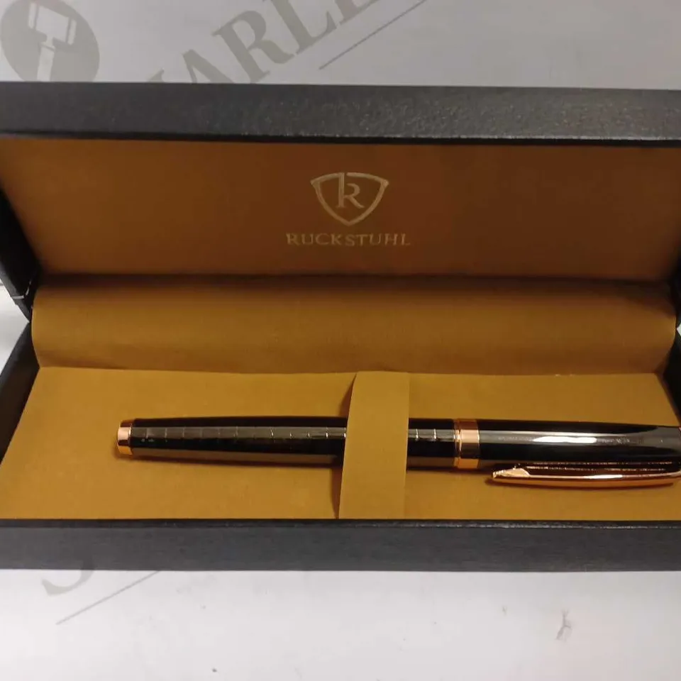 RUCKSTUHL STAINLESS STEEL LUXURY PEN IN GIFT BOX – BLACK & ROSE GOLD COLOUR CASE - HAND ASSEMBLED