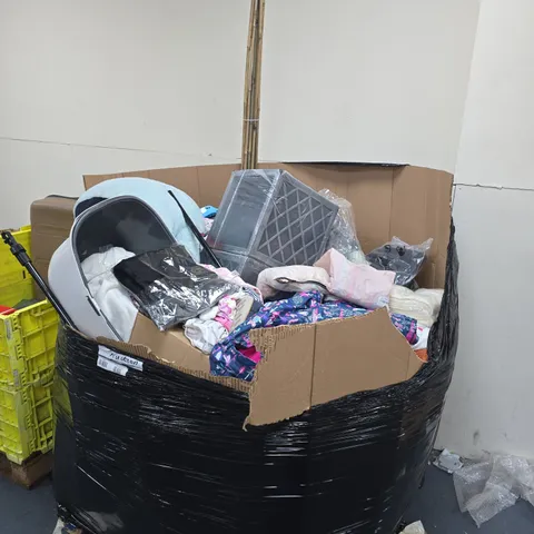 PALLET TO CONTAIN A LARGE ASSORTMENT OF HOUSEHOLD ITEMS TO INCLUDE CLOTHES, ETC - COLLECTION ONLY