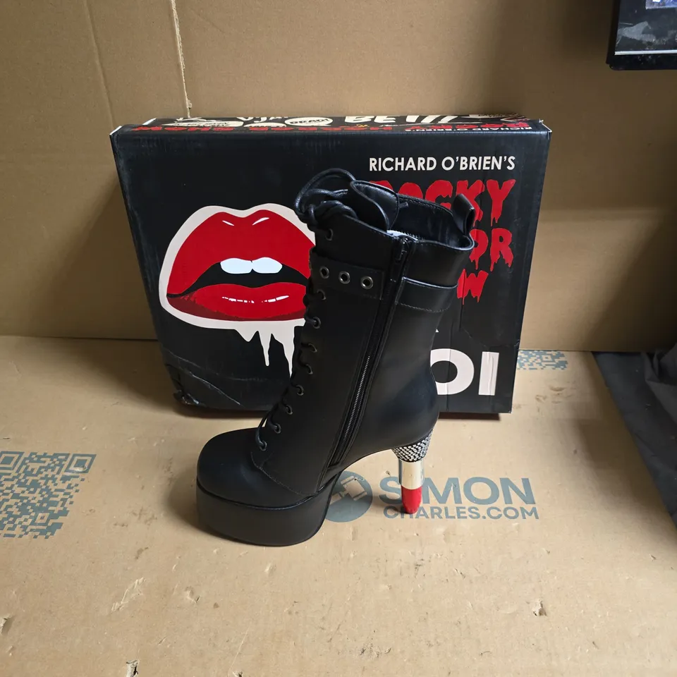KOI ROCKY HORROR SHOW THRILL ME LIPSTICK HEELED BOOTS - BLACK - UK SIZE 3 