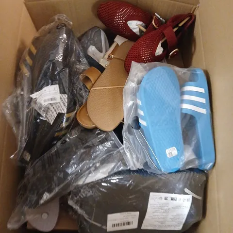BOX OF APPROXIMATELY 12 PAIRS OF ASSORTED SHOES IN VARIOUS COLOUR, STYLES AND SIZES