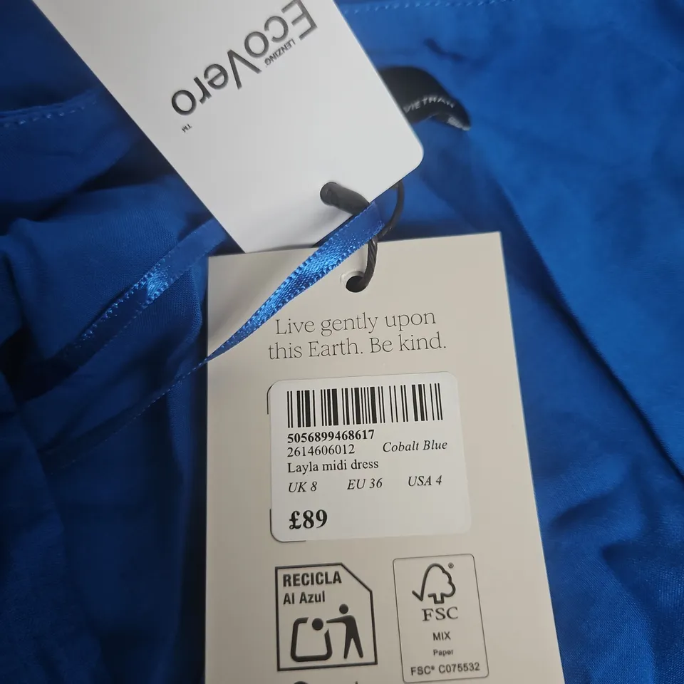 NOBODY'S CHILD LAYLA MIDI DRESS – COBALT BLUE, UK 8 (EU 36, USA 4)
