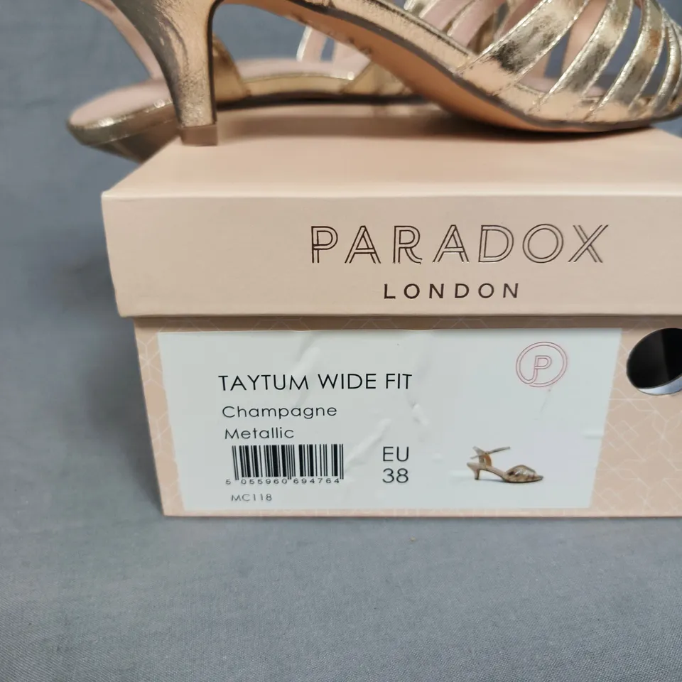 PARADOX LONDON TAYTUM WIDE FIT SANDALS – CHAMPAGNE METALLIC, UK 5 (EU 38)