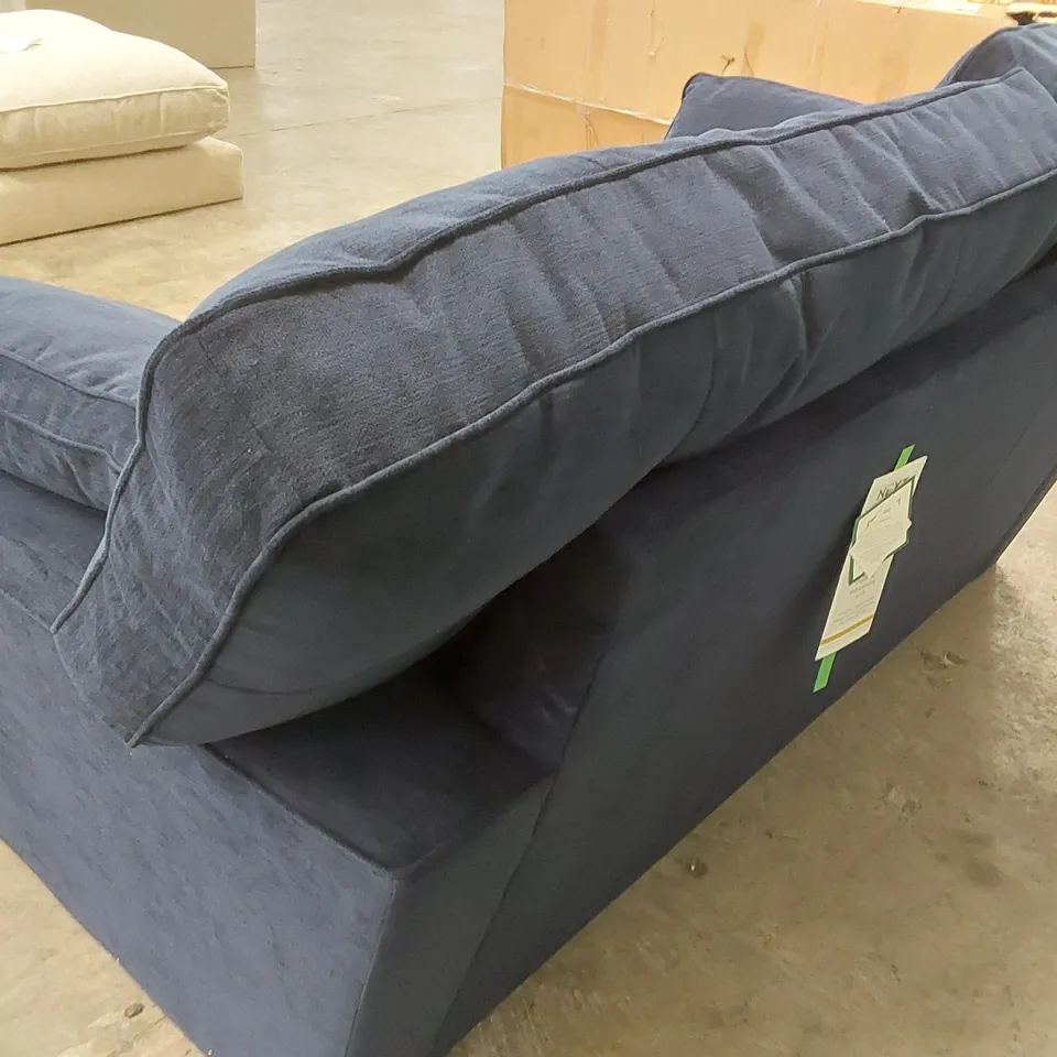 DESIGNER STAMFORD SMALL 2-SEATER HIGH-BACKED FIRM FABRIC UPHOLSTERED SOFA - NAVY BLUE