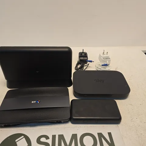 APPROXIMATELY 6 ASSORTED ITEMS INCLUDING AN EE TV BOX MINI, SKY EM15Q AND A BT SMART HUB TYPE B