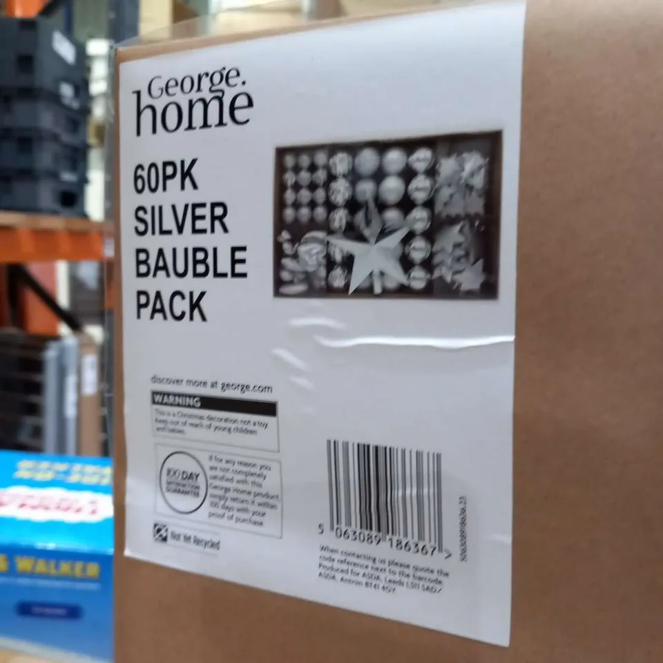 APPROXIMATELY 28 BRAND NEW BOXED HOME 60 PIECE SILVER BAUBLE PACKS