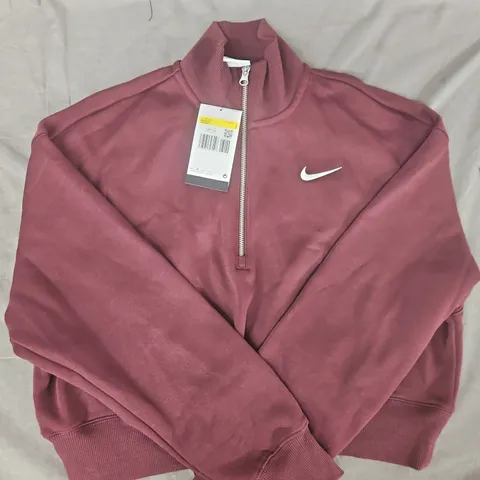 NIKE WOMEN'S LONG SLEEVE 1/4 ZIP CROP SWEATSHIRT IN BURGUNDY SIZE SMALL