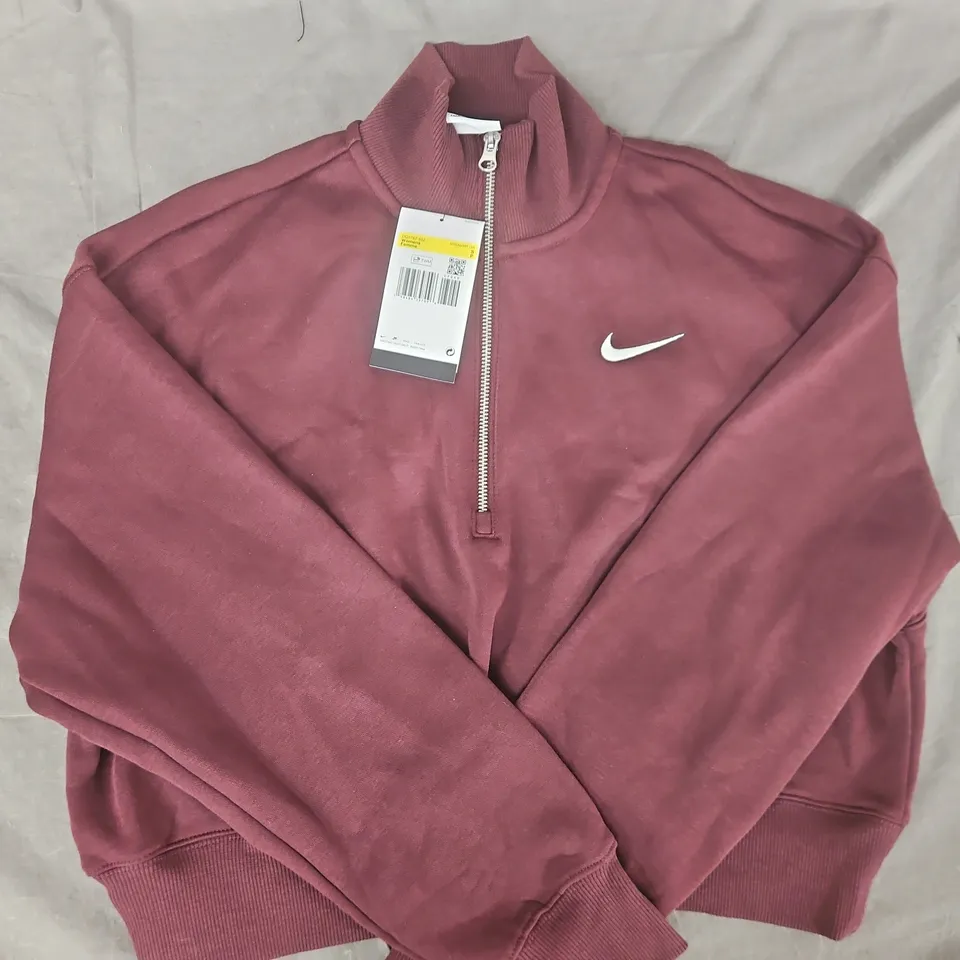 NIKE WOMEN'S LONG SLEEVE 1/4 ZIP CROP SWEATSHIRT IN BURGUNDY SIZE SMALL