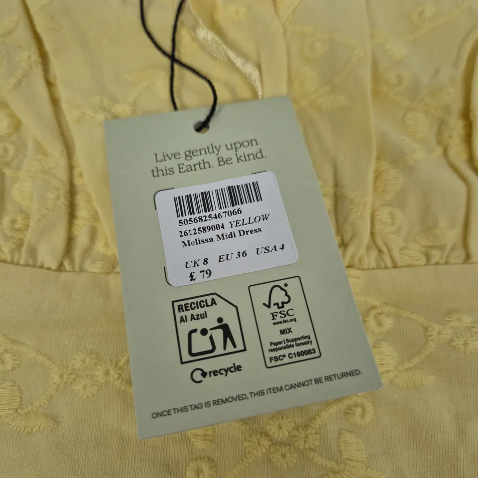NOBODY'S CHILD MELISSA MIDI DRESS – YELLOW, UK 8 (EU 36, USA 4)