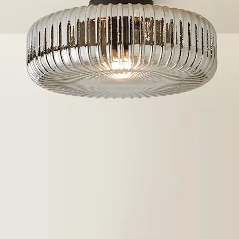 BOXED CALPE BLACK RIBBED GLASS FLUSH CEILING LIGHT
