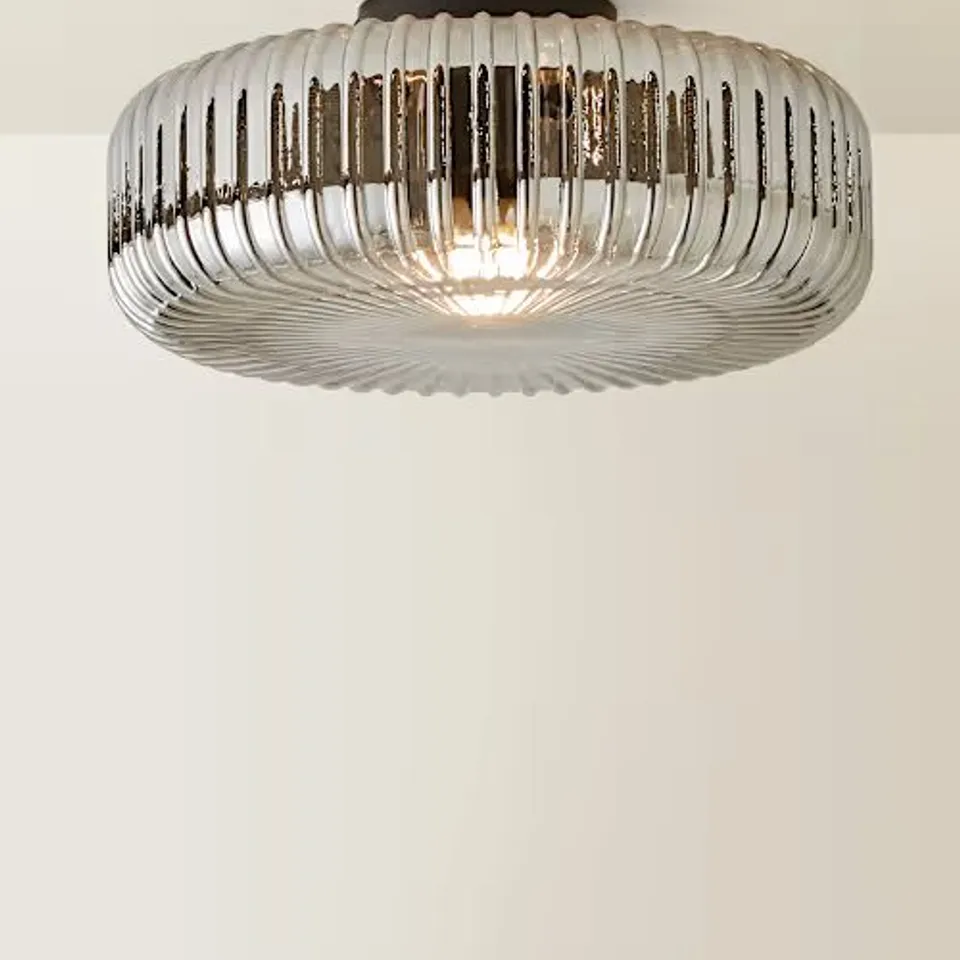 BOXED CALPE BLACK RIBBED GLASS FLUSH CEILING LIGHT