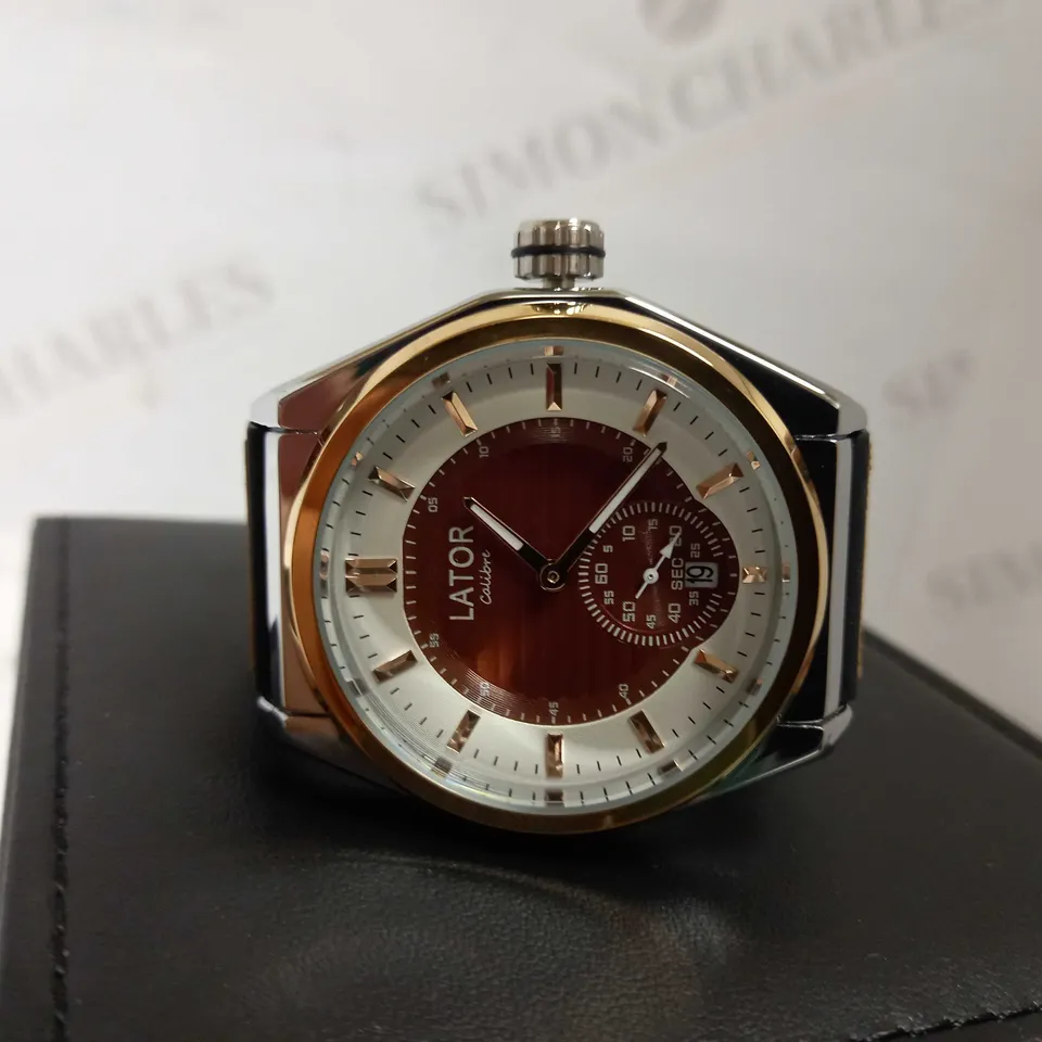 LATOR CALIBRE BROWN TWO-TONE DIAL RUBBER STRAP WRISTWATCH RRP £640