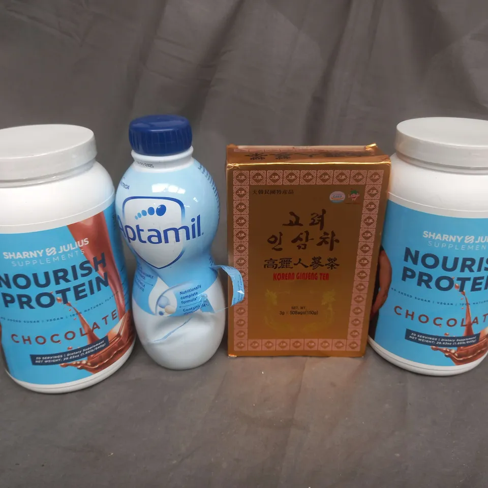 APPROXIMATELY 4 FOOD AND DRINK ITEMS TO INCLUDE PROTEIN, APTAMIL AND GINSENG TEA - COLLECTION ONLY