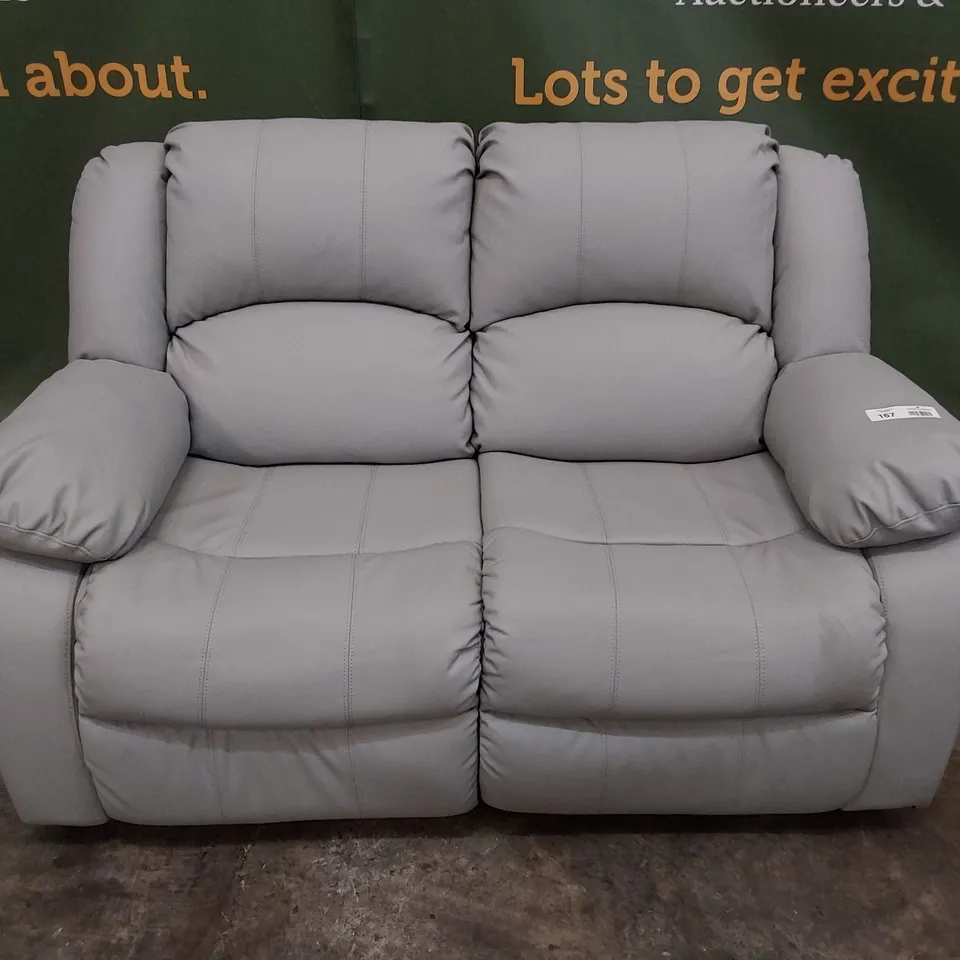 DESIGNER MANUAL RECLINING TWO SEATER SOFA GREY LEATHER 