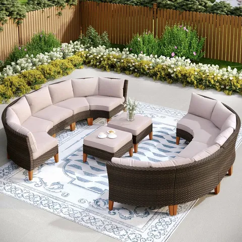 AYSHEIA ALL WEATHER WICKER/RATTAN 12-PERSON SEATING GROUP WITH CUSHIONS -  CUSHION COLOUR BEIGE