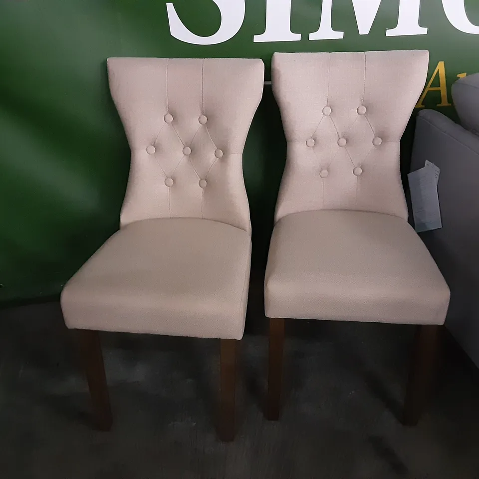 DESIGNER PAIR OF BEIGE FABRIC  DINING CHAIRS