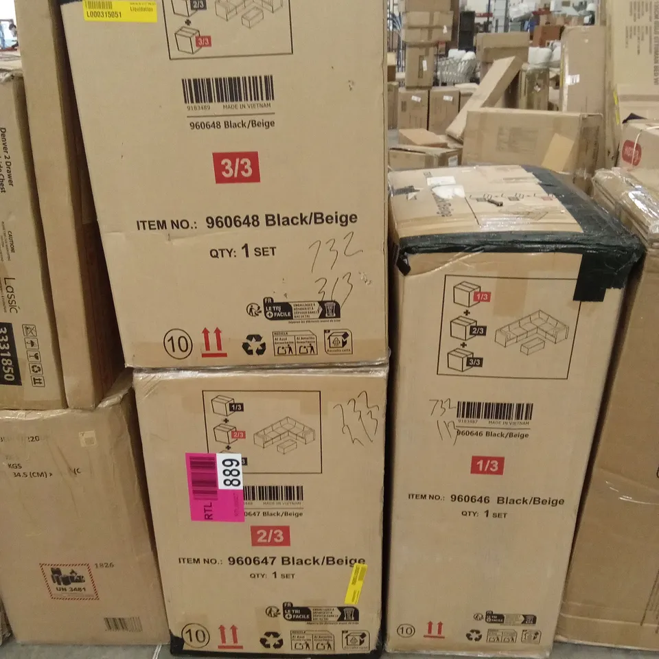 BOXED YAHEETECH OUTDOOR PATIO SOFA SET - BLACK/BEIGE (3 BOXES)
