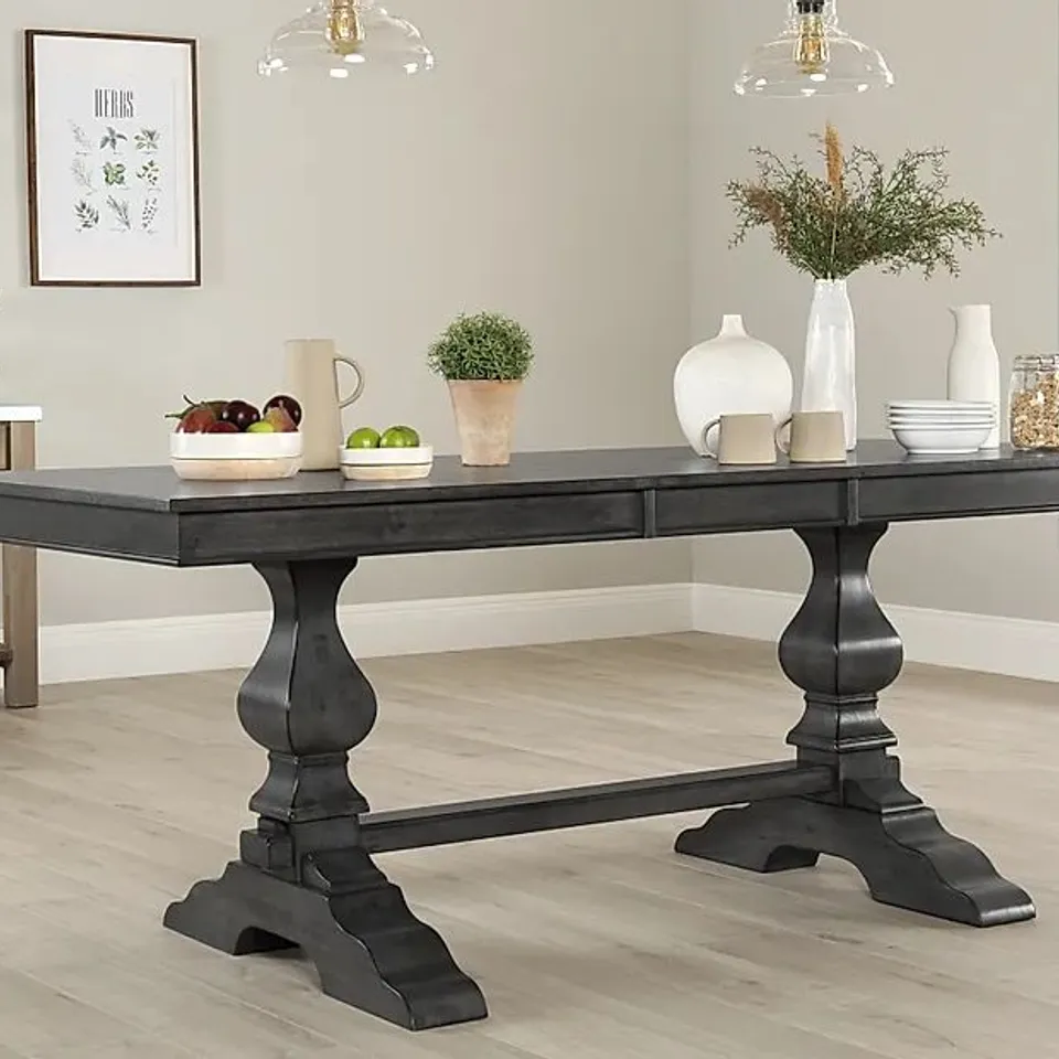 BOXED DESIGNER CAVENDISH GREY WOOD 160-230cm EXTENDING DINING TABLE (2 BOXES)