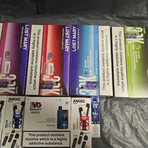 APPROXIMATELY 9 ASSORTED E-CIGARETTE PRODUCTS TO INCLUDE - LOST MARY NERA30K FULLVIEW KIT