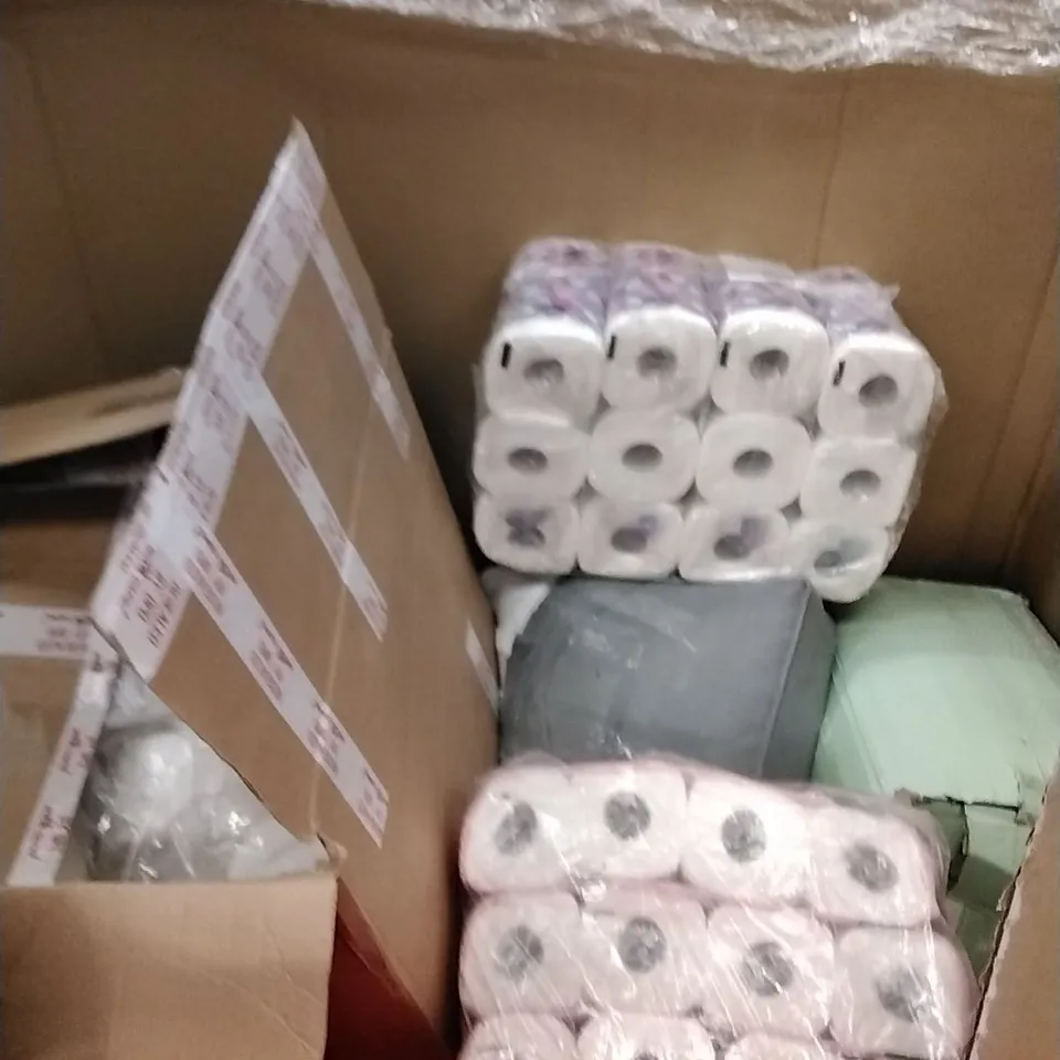 A PALLET OF VARIOUS ITEMS TO INCLUDE. TOILET ROLL, DRYING RACK, BEDSIDE SLEEPER, FOOD PROCESSOR AND AIRBED