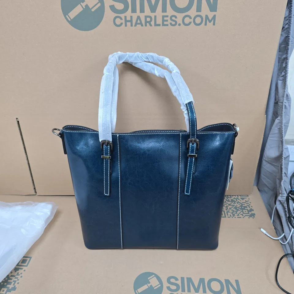 WOMEN'S DARK BLUE GENUINE LEATHER TOTE BAG 