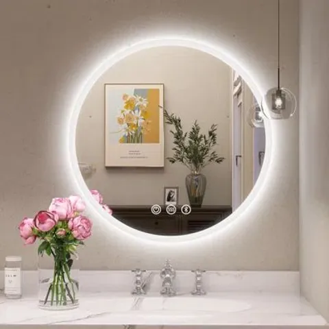 BOXED BIRJESH ROUND LIGHTED WALL MOUNTED MAKEUP MIRROR (1 BOX)
