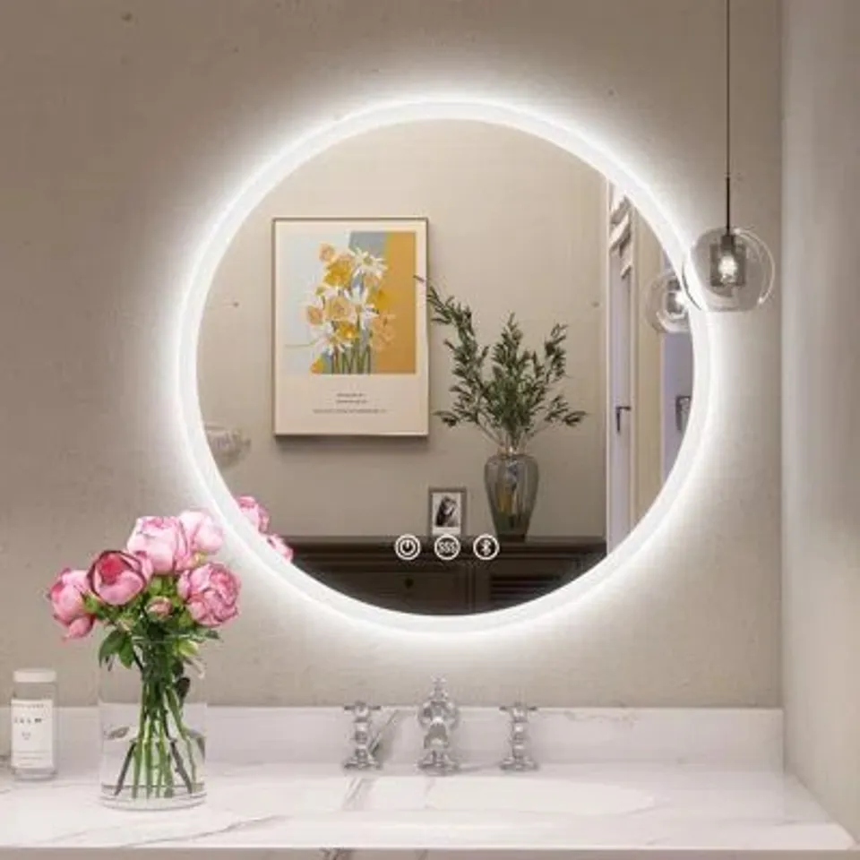 BOXED BIRJESH ROUND LIGHTED WALL MOUNTED MAKEUP MIRROR (1 BOX)