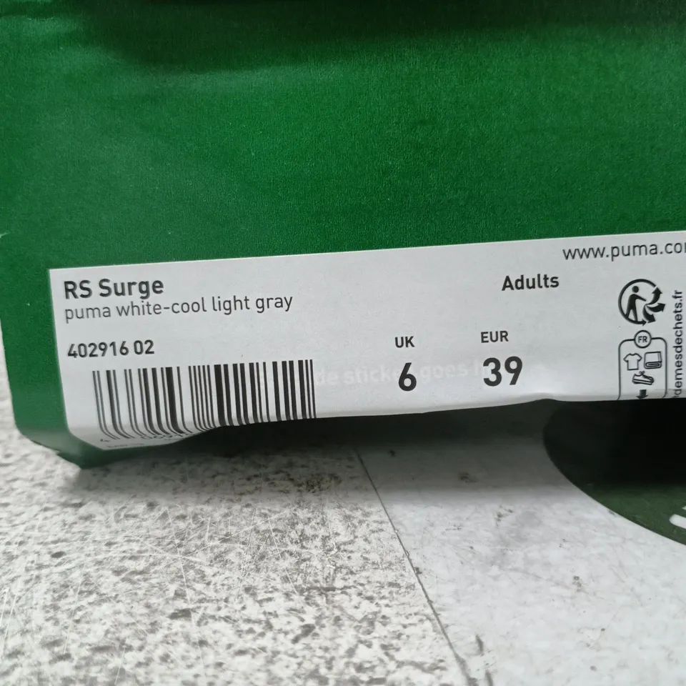 PUMA RS SURGE WHITE TRAINERS – UK 6 (EU 39) – BOXED