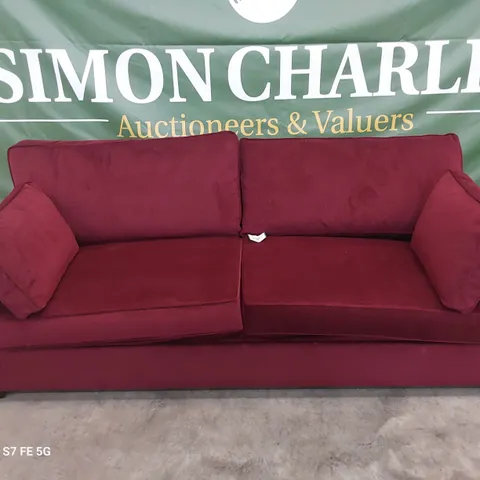 DESIGNER METAL ACTION SOFABED WITH BOLSTER CUSHIONS CLARET PLUSH FABRIC