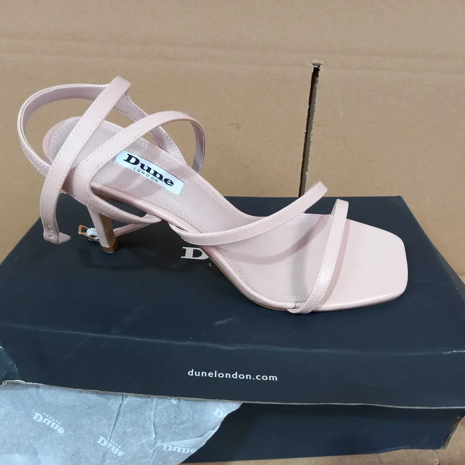 BOXED PAIR OF DUNE LONDON HEELS IN BLUSH COLOUR UK SIZE 5