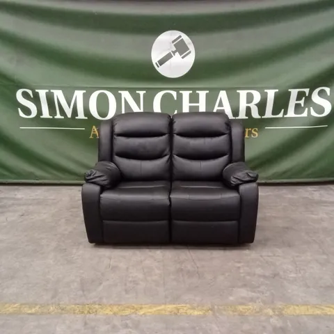 ROTHBURY LUXURY FAUX LEATHER HIGH BACK 2 SEATER MANUAL RECLINER SOFA - BLACK