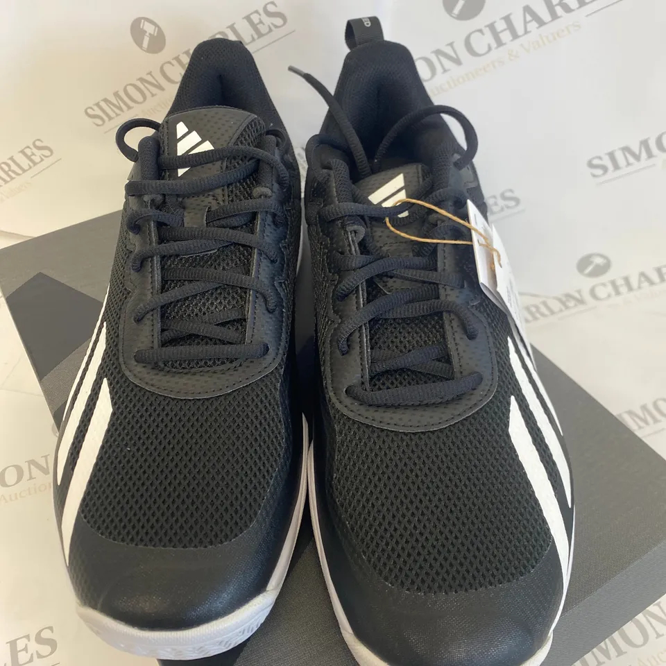 BOXED PAIR OF ADIDAS COURTFLASH SPEED BLACK TRAINERS SIZE 10.5