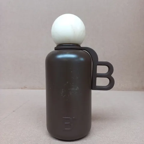 DECORATIVE BLACK BOTTLE WITH WHITE MARBLE STOPPER AND CUT-OUT B HANDLE
