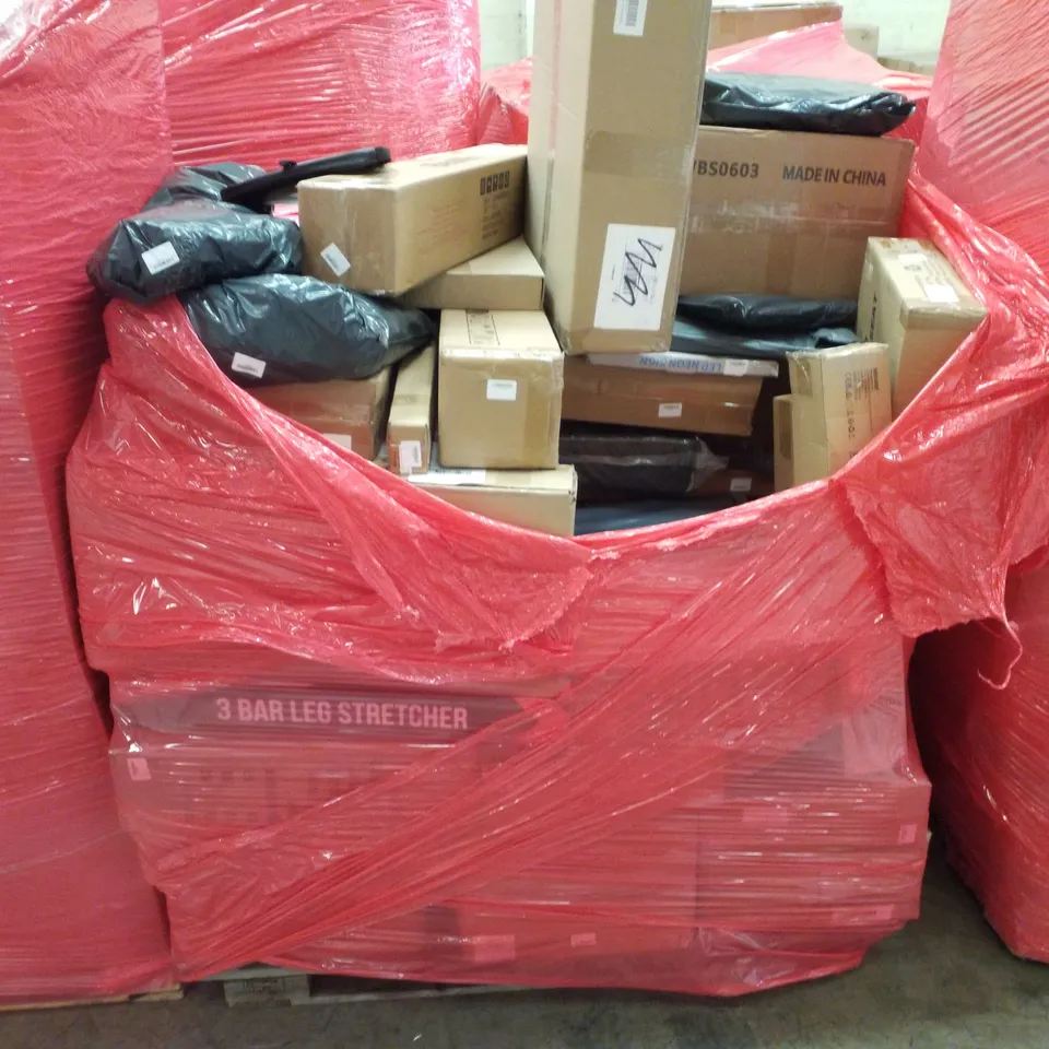 PALLET CONTAINING ASSORTED PRODUCTS INCLUDING FIRE BOWL, TOILET RISER, 3 BAR LED STRETCHER & WALL MOUNTED TV WALL MOUNT