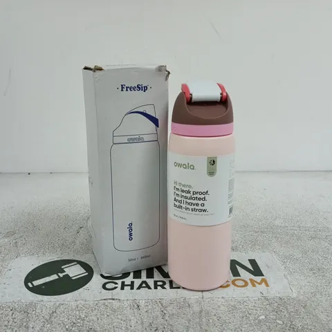 OWALA FREESIP INSULATED WATER BOTTLE – PINK, BUILT-IN STRAW 32OZ