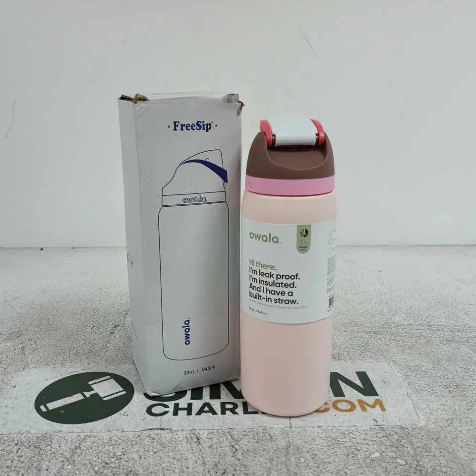 OWALA FREESIP INSULATED WATER BOTTLE – PINK, BUILT-IN STRAW 32OZ