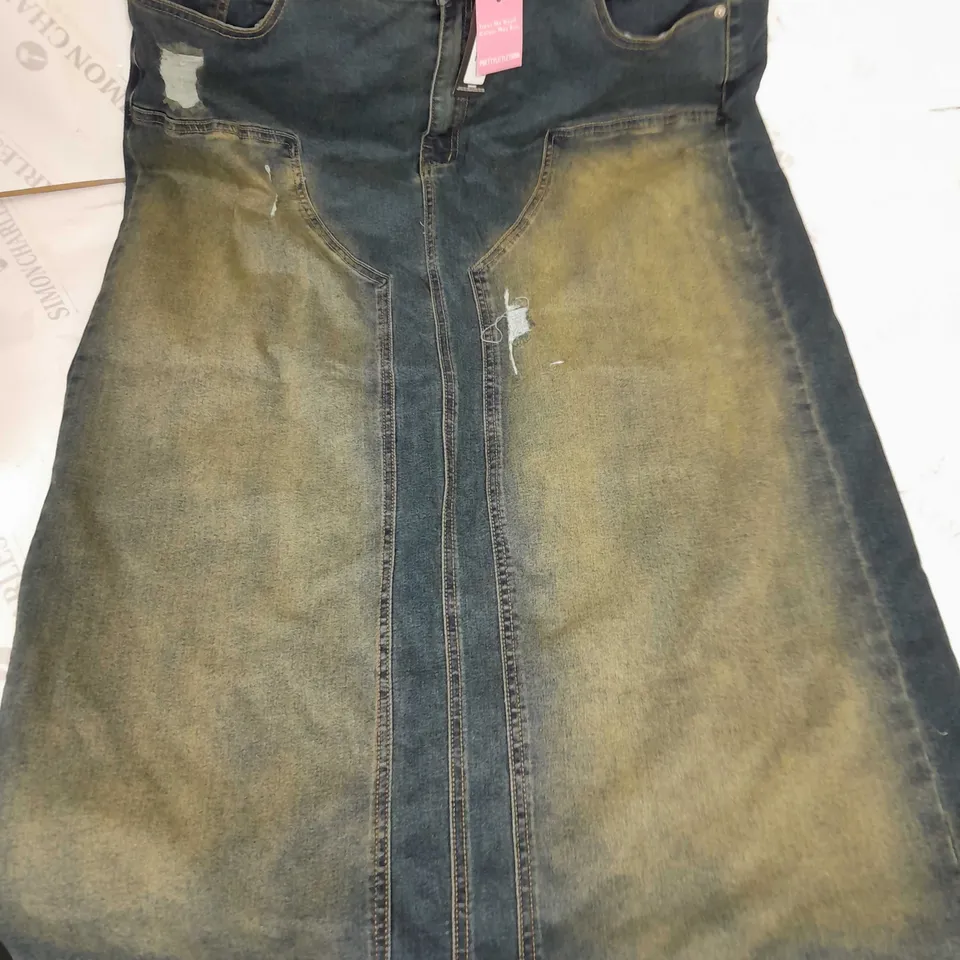 PRETTYLITTLETHING BLUE DENIM MAXI SKIRT - UK 18