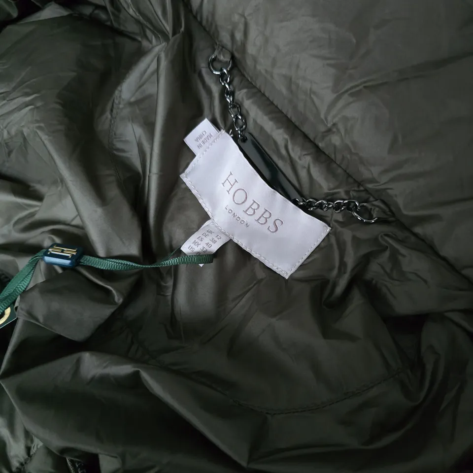 HOBBS LONDON JOELLE PUFFER IN DARK OLIVE - UK 12
