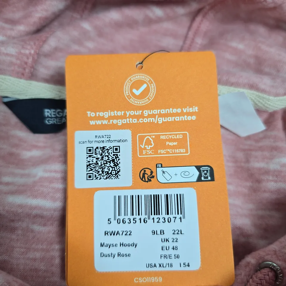 REGATTA GREAT OUTDOORS MAYSE HOODY – DUSTY ROSE, UK 22 (USA XL/18)