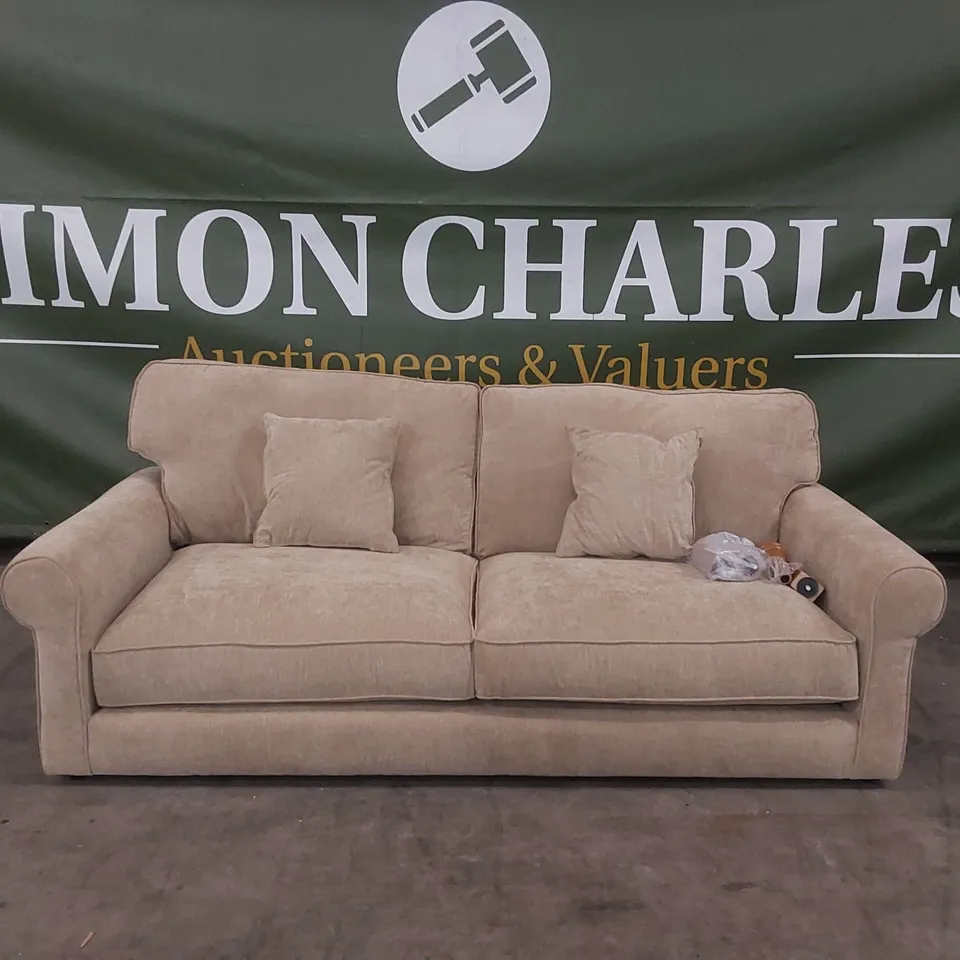 QUALITY DESIGNER WILLIAM 3 SEATER FABRIC UPHOLSTERED CUDDLER SOFA