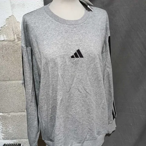 ADIDAS GREY CREWNECK SWEATSHIRT WITH CHEST LOGO - SIZE XL